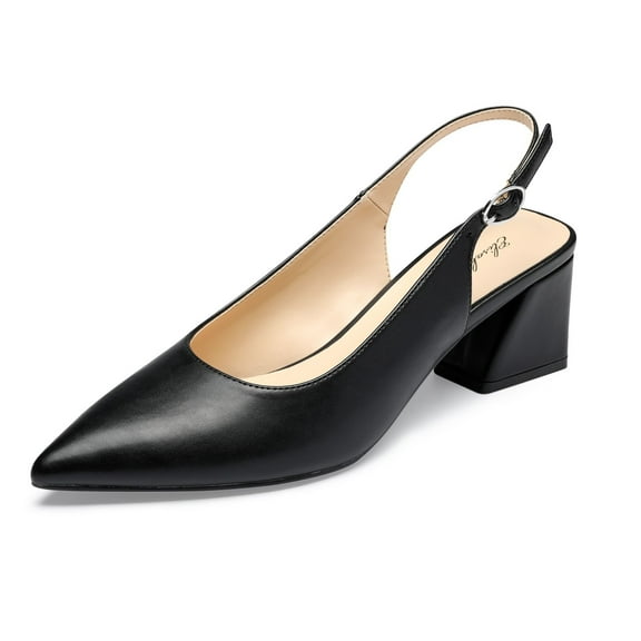Zhabtuc Fashion Pointed Toe Slingback Heels Block Wedge Shoes Prom Party Shoes Black Size 7