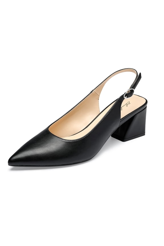 Fashion Pointed Toe Slingback Heels Block Wedge Shoes Prom Party Shoes Black Size 8