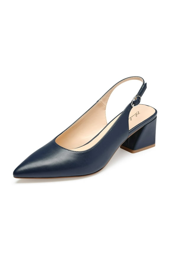 Fashion Pointed Toe Slingback Heels Block Wedge Shoes Prom Party Shoes Navy Blue Size 8