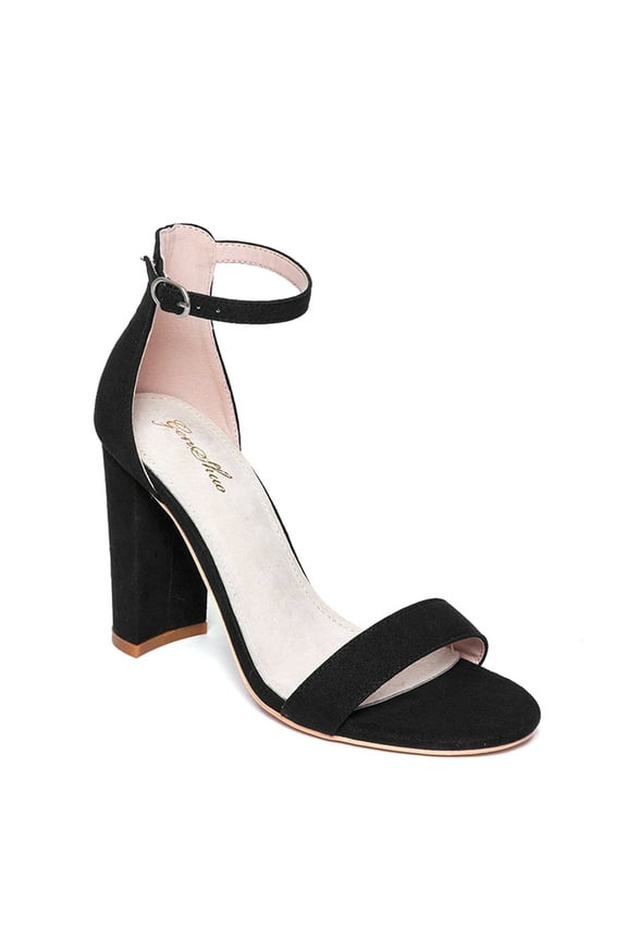 Women Casual Chunky Heels Sandals Open Toe Ankle Strap Block Heels Prom Party Shoes Black Size 7