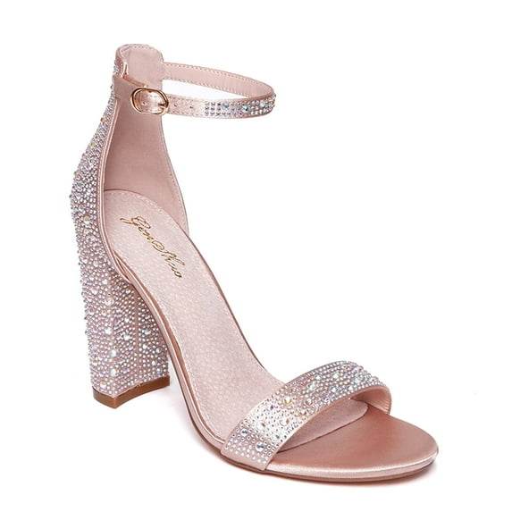 Zhabtuc Women Casual Chunky Heels Sandals Open Toe Ankle Strap Block Heels Prom Party Shoes Champagne Size 6