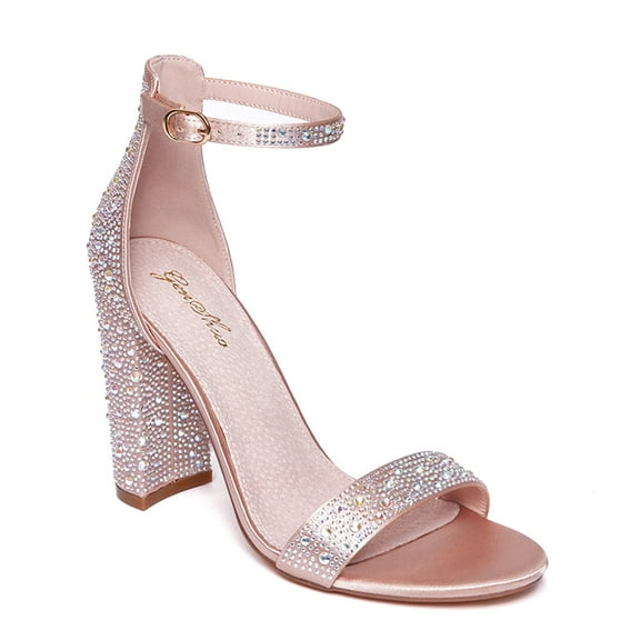 Zhabtuc Women Casual Chunky Heels Sandals Open Toe Ankle Strap Block Heels Prom Party Shoes Champagne Size 8