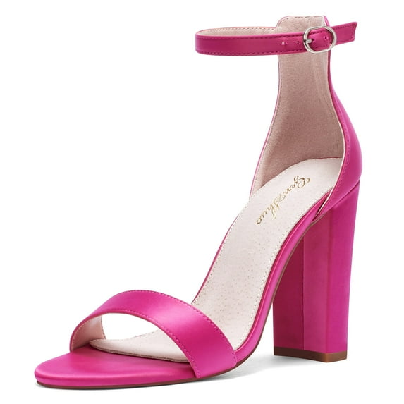 Zhabtuc Women Casual Chunky Heels Sandals Open Toe Ankle Strap Block Heels Prom Party Shoes Hot Pink Size 6