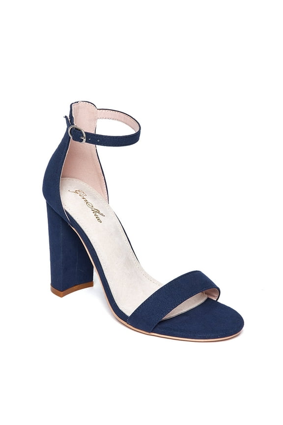 Women Casual Chunky Heels Sandals Open Toe Ankle Strap Block Heels Prom Party Shoes Navy Blue Size 11