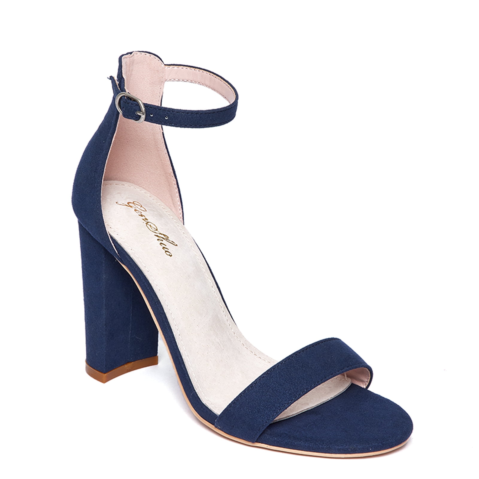 Zhabtuc Women Casual Chunky Heels Sandals Open Toe Ankle Strap Block Heels Prom Party Shoes Navy Blue Size 7 Walmart