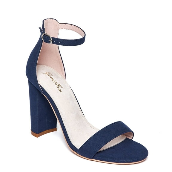 Zhabtuc Women Casual Chunky Heels Sandals Open Toe Ankle Strap Block Heels Prom Party Shoes Navy Blue Size 8