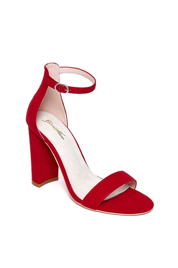 Women Casual Chunky Heels Sandals Open Toe Ankle Strap Block Heels Prom Party Shoes Red Size 9.5