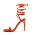 thumbnail image 1 of Zhabtuc Women Lace up Heels Sandals Sexy Strappy Stiletto Square Toe Open Toe Heels Sandals Party Prom Shoes Orange Size 9, 1 of 6