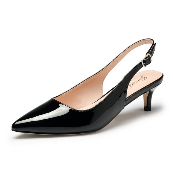 Women Slingback Kitten Heels,Pointed Toe with Adjustable Ankle Strap,Black Office Shoes