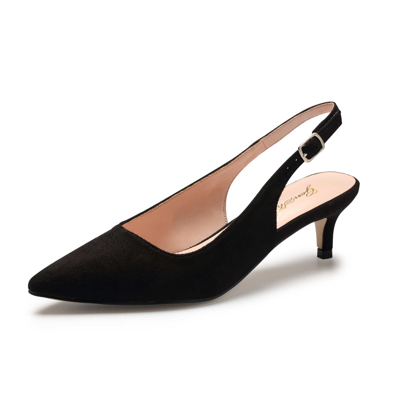 フラットシューズ ^custommade^ 5cm Comfort Round Toe Pumps Block Heel Ebony CW Zhabtuc Women Slingback Kitten Heels Closed Pointed Toe