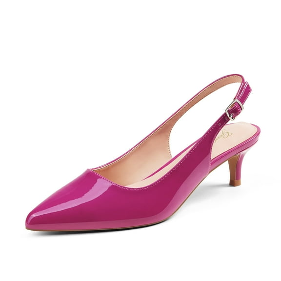 Zhabtuc Women's Classic Fuchsia Pointed Toe Comfortable Kitten Heel Pumps - Slingback, Adjustable Ankle Strap, Perfect for Work