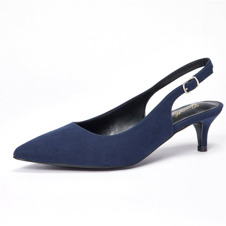 Zhabtuc Women Slingback Kitten Heels Closed Pointed Toe Ankle Strap Pumps Work Office Shoes Navy Blue Size 7