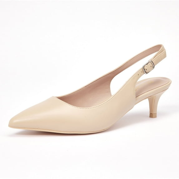 Zhabtuc Women's Classic Nude Pointed Toe Comfortable Kitten Heel Pumps - Slingback, Adjustable Ankle Strap, Perfect for Work