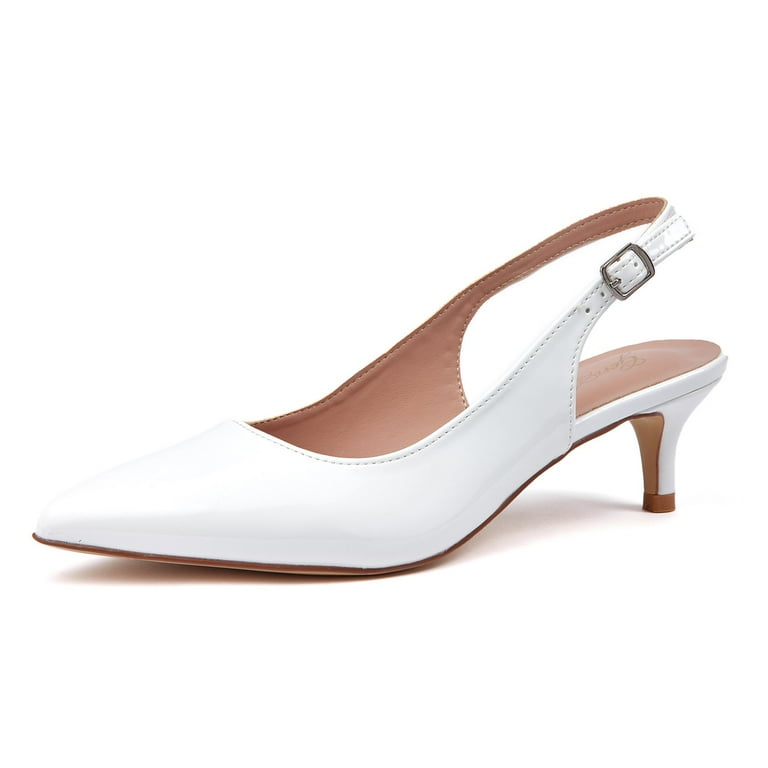 Zhabtuc Women Slingback Kitten Heels Closed Pointed Toe Ankle Strap Pumps Work Office Shoes White Size 7