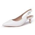 thumbnail image 1 of Zhabtuc Women's Classic White Pointed Toe Comfortable Kitten Heel Pumps - Slingback, Adjustable Ankle Strap, Perfect for Work, 1 of 6