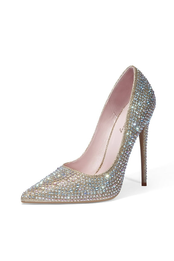 Women's Classic Slip On Heels Sexy Pointed Toe Pumps Stiletto Pumps Party Dress Shoes Gold Size 6