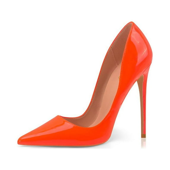 Zhabtuc Women's Classic Slip On Heels Sexy Pointed Toe Pumps Stiletto Pumps Party Dress Shoes Orange Size 6