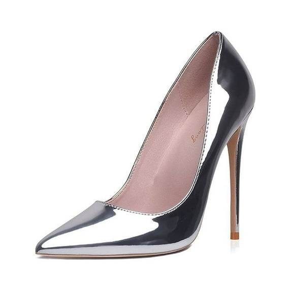 Zhabtuc Women's Classic Slip On Heels Sexy Pointed Toe Pumps Stiletto Pumps Party Dress Shoes Silver Size 9.5