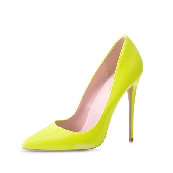 Zhabtuc Women's Classic Slip On Heels Sexy Pointed Toe Pumps Stiletto Pumps Party Dress Shoes Yellow Size 8.5