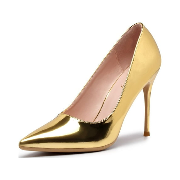 Zhabtuc Women's Classic Slip On High Heels Sexy Pointed Toe Pumps Stiletto Pumps Party Dress Shoes Glod Size 11