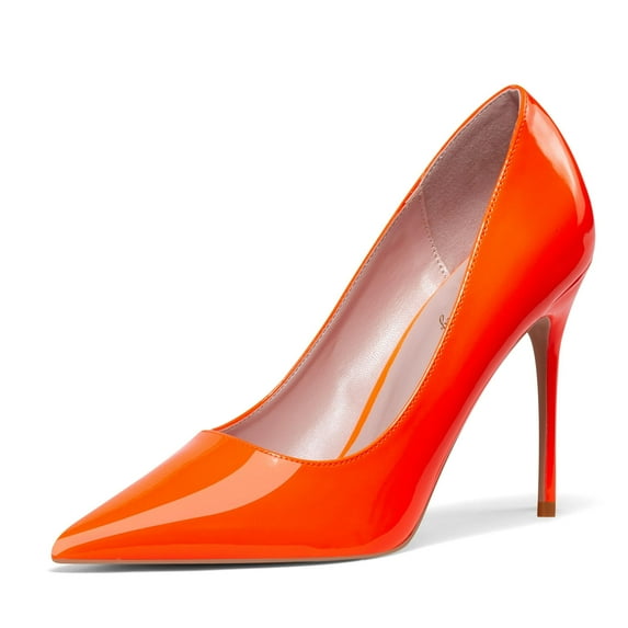 Zhabtuc Women's Classic Slip On High Heels Sexy Pointed Toe Pumps Stiletto Pumps Party Dress Shoes Orange Size 10