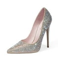 thumbnail image 1 of Zhabtuc Women's High Heels Pumps，Fashion Closed Pointed Toe Glitter High Heels Slip-ons Stiletto Wedding Dress Shoes Prom Party Shoes Gold Size 6, 1 of 5