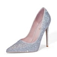 thumbnail image 1 of Zhabtuc Women's High Heels Pumps，Fashion Closed Pointed Toe Glitter High Heels Slip-ons Stiletto Wedding Dress Shoes Prom Party Shoes Silver Size 9, 1 of 5