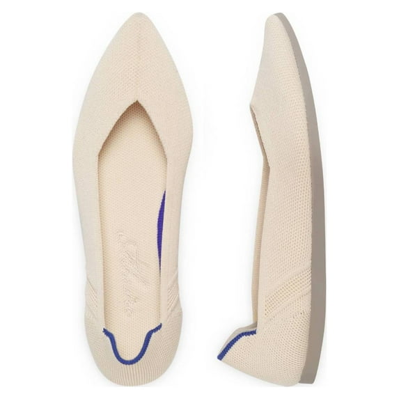 Zhabtuc Women's Knit Flats, Pointed Toe Breathable Knit Ballet Flats Shoes Beige Size 6.5