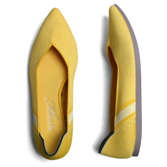 Zhabtuc Women's Knit Flats, Pointed Toe Breathable Knit Ballet Flats Shoes Yellow Size 8.5