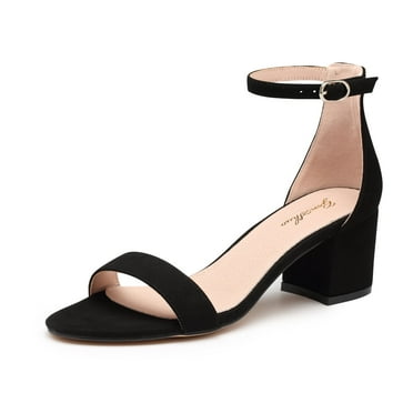 Zhabtuc Women's Low Chunky Heel Sandal Ankle Strap Open Toe Block heels Party Dress Shoes for Lady Black Size 11