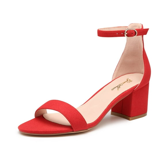 Zhabtuc Women's Low Chunky Heel Sandal Ankle Strap Open Toe Block heels Party Dress Shoes for Lady Red Size 8