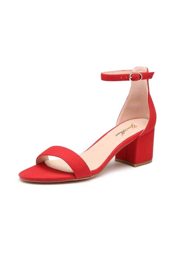 Women's Low Chunky Heel Sandal Ankle Strap Open Toe Block heels Party Dress Shoes for Lady Red Size 9