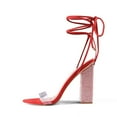 thumbnail image 1 of Zhabtuc Women's Open Toe Strappy Sandals Chunky Rhinestone Heel Sandals Lace Up Block Heels Prom Party Shoes Red Size 9.5, 1 of 4