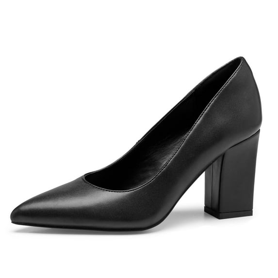 Zhabtuc Women's Pointed Toe Chunky High Heels Closed Toe Block Heels Slip on Pumps Dress Office Pumps Shoes for Lady Black Size 7