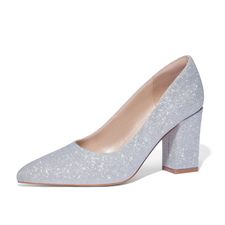 silver closed toe dress shoes Silver Closed-toe Stiletto Sparkly Prom Heels Mislish