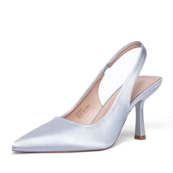 Zhabtuc Women's Slingback Kitten Heel Pointed Closed Toe Stiletto Pumps Slip on Elastic Strap Wedding Party Dress Sandals Shoes