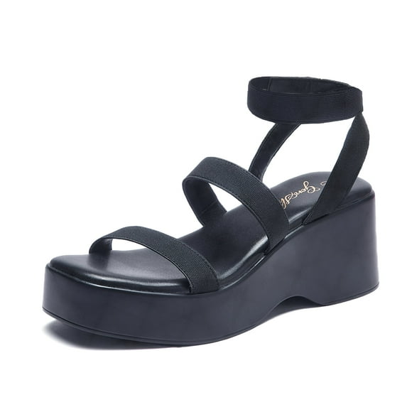 Zhabtuc Women's Square Head Open Toe Ankle Strap Sandals Casual Beach Thick Sole Waterproof Platform Sandals Black Size 10