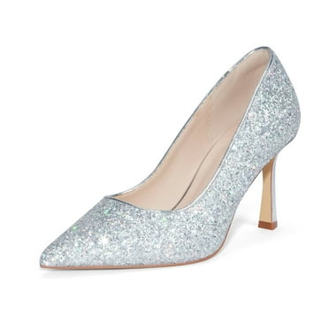 Zhabtuc WomensHigh Heels Pumps Pointed-Toe Slip-On Stilettos Sparkling high heels