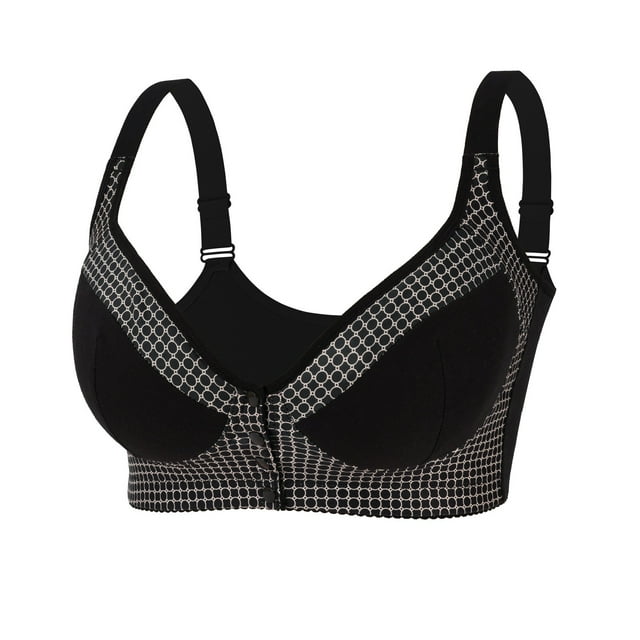 Zhaghmin Women'S Front Closure Bras Plus Size Support V Neck Wirefree Bralette Smoothing Back No Underwire Push Up Bra Large Breast Comfort Black 100E