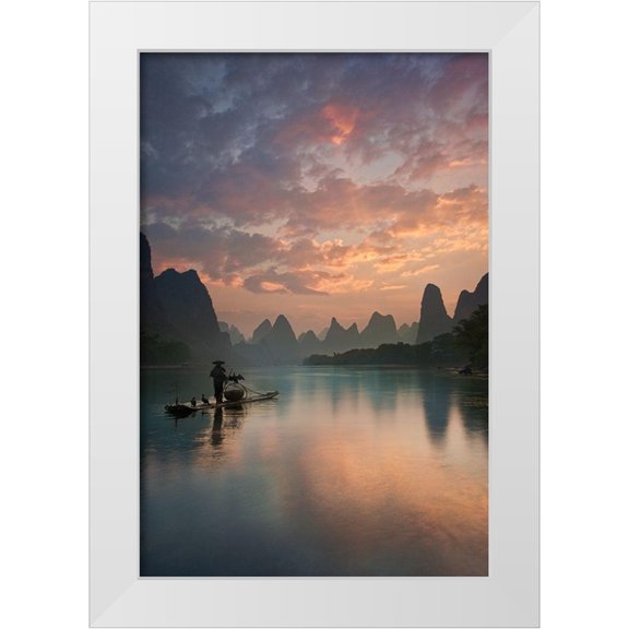 Zhang, Yan 11x14 White Modern Wood Framed Museum Art Print Titled - Li River Sunrise