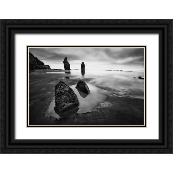 Zhang, Yan 24x17 Black Ornate Wood Framed with Double Matting Museum Art Print Titled - Three Sisters Beach