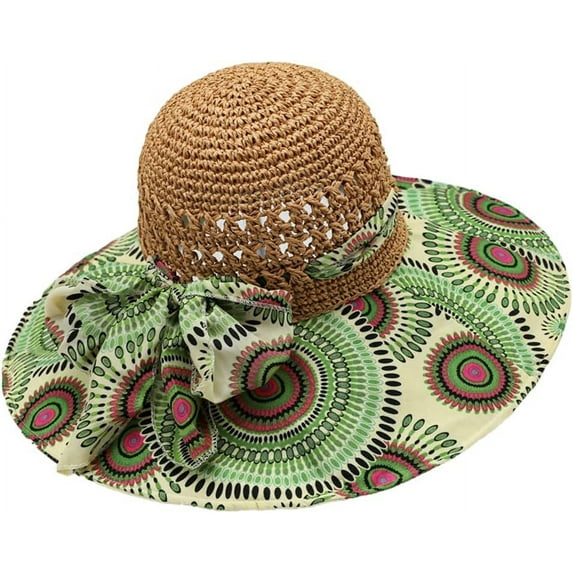 ZhangBaoLin Floral Straw Sun Hat Bohemian Wide Brim Summer Beach Hat UV Protection Fishing Hat