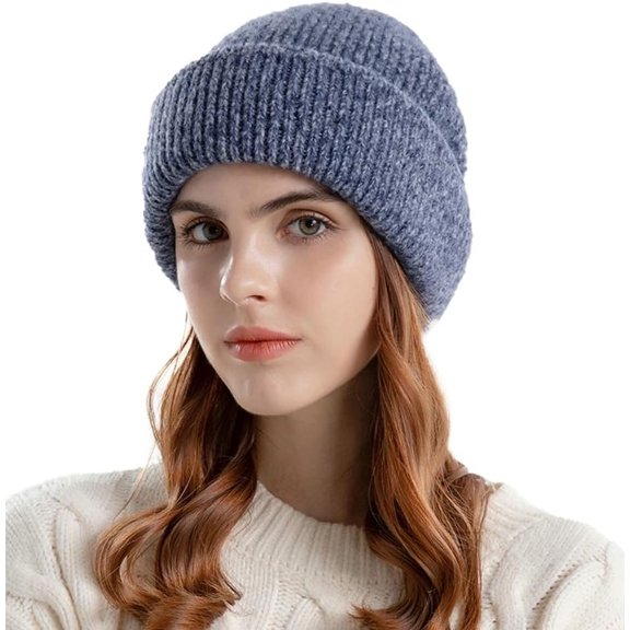 ZhangBaoLin Knit Cuffed Beanie Hat for Women Acrylic Skull Cap Stretch Winter Chunky Warm Dual Color Crochet Hats