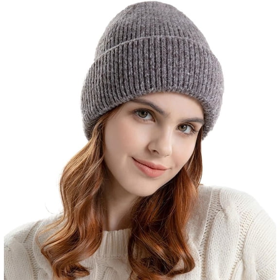 ZhangBaoLin Knit Cuffed Beanie Hat for Women Acrylic Skull Cap Stretch Winter Chunky Warm Dual Color Crochet Hats