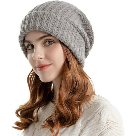 ZhangBaoLin Knit Cuffed Beanie Hat for Women Acrylic Skull Cap Stretch Winter Chunky Warm Lightweight Crochet Hats