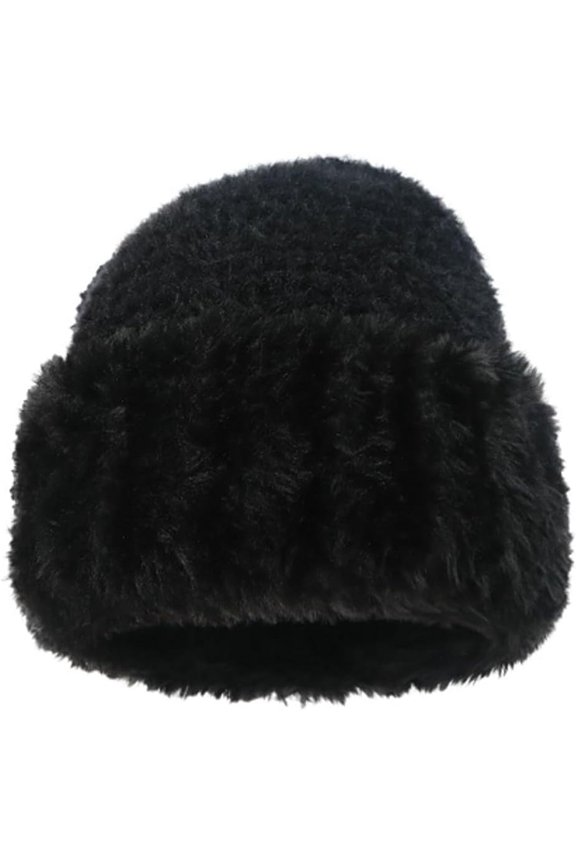 Knit Cuffed Beanie Hat for Women Plush Skull Cap Chunky Soft Stretch Winter Warm Crochet Hats Fuzzy Ski Cap