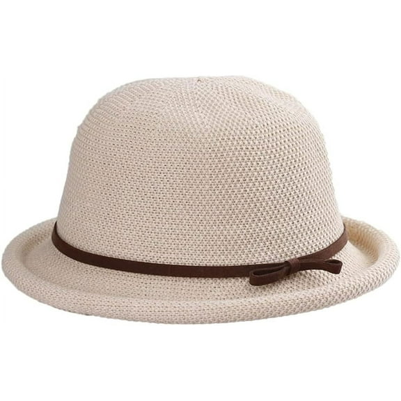ZhangBaoLin Straw Sun Hat Women Chic UV Protection Rolled Edge Small Hat Summer Travel Beach Hat