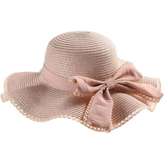 ZhangBaoLin Straw Sun Hat Women Chic UV Protection Wide Wave Brim Bow Hat Summer Outdoor Beach Hat
