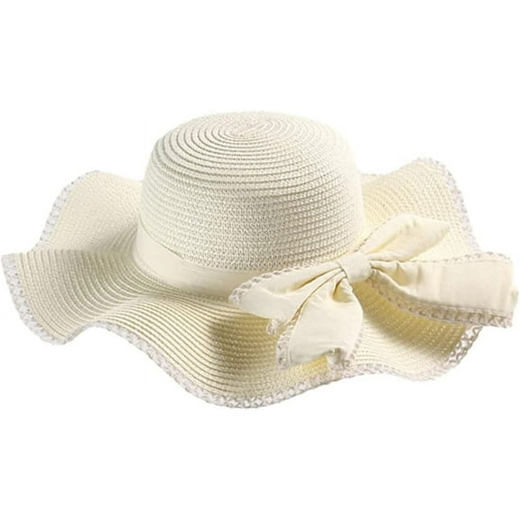 ZhangBaoLin Straw Sun Hat Women Chic UV Protection Wide Wave Brim Bow Hat Summer Outdoor Beach Hat