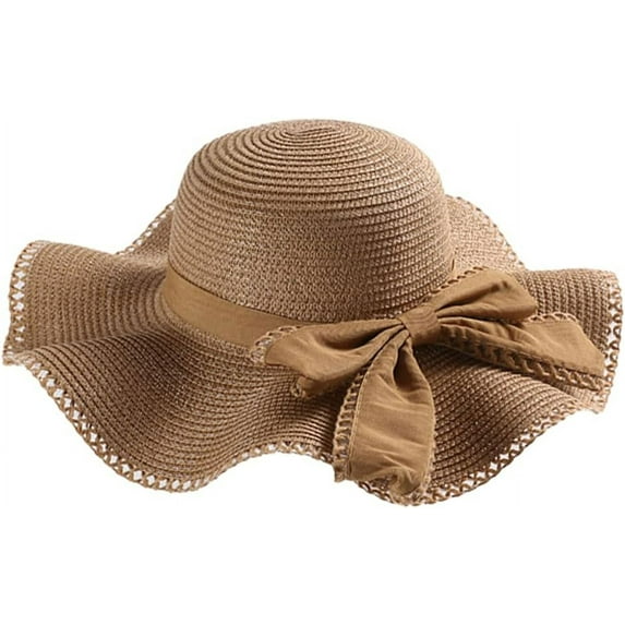 ZhangBaoLin Straw Sun Hat Women Chic UV Protection Wide Wave Brim Bow Hat Summer Outdoor Beach Hat